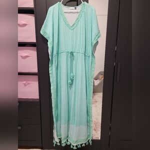 Cabana Life Aqua and White Patterned Kaftan Dress